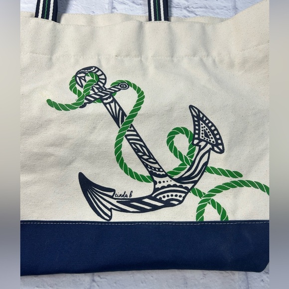 Cinda B Nautical Beige and Blue Anchor Tote Bag. Made in the USA. NWT! - Picture 7 of 10